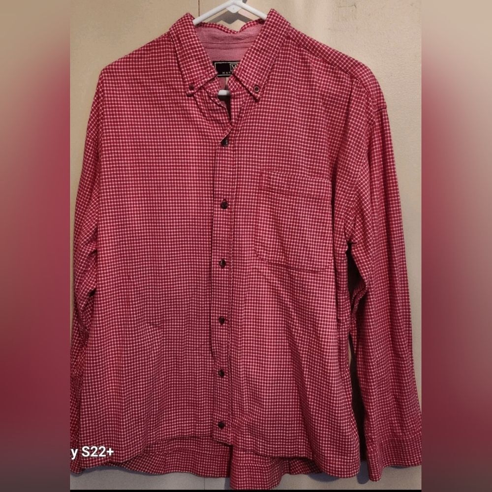 M0 Maurices Red & White check Button-Down Shirt mens long sleeve